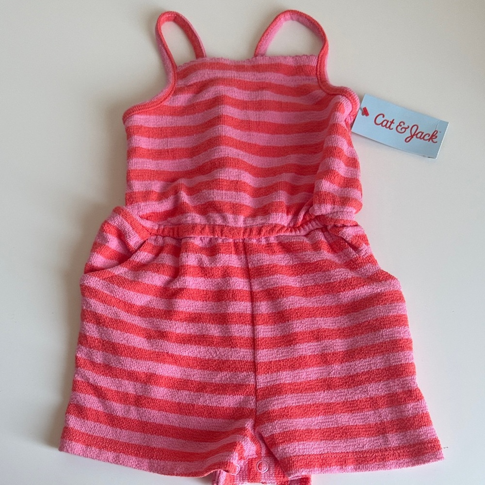 Cat & Jack Coral Striped Kids Romper, 2T